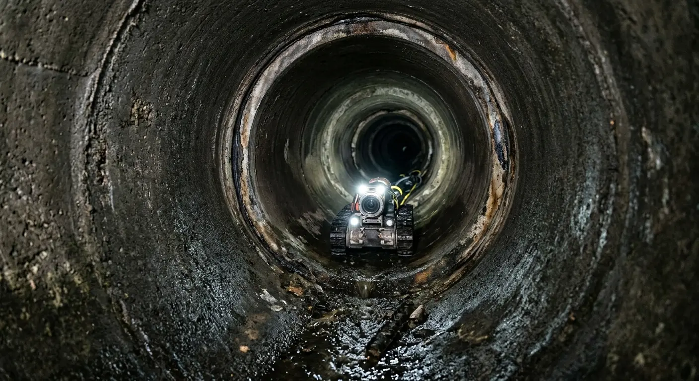 Robotic sewer camera inspecting pipe interior for Sewer Line Cleaning in Johns Creek